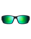 The Maui Jim Local Kine Polarised Wrap Sunglasses in Soft Black with Dark Transparent Green & Light Transparent Grey