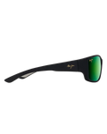 The Maui Jim Local Kine Polarised Wrap Sunglasses in Soft Black with Dark Transparent Green & Light Transparent Grey