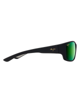 The Maui Jim Local Kine Polarised Wrap Sunglasses in Soft Black with Dark Transparent Green & Light Transparent Grey