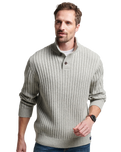 The Superdry Mens Ribbed Henley Jumper in Silver Grey