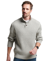 The Superdry Mens Ribbed Henley Jumper in Silver Grey