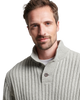 The Superdry Mens Ribbed Henley Jumper in Silver Grey