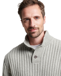 The Superdry Mens Ribbed Henley Jumper in Silver Grey