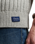 The Superdry Mens Ribbed Henley Jumper in Silver Grey