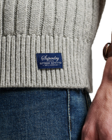 The Superdry Mens Ribbed Henley Jumper in Silver Grey