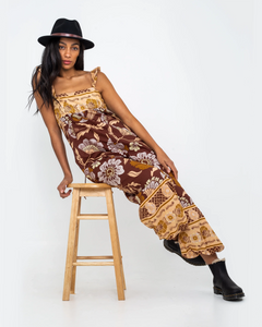 The Free People Womens Bali Albright Jumpsuit in Coffee Combo