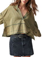 The Free People Womens Jude Denim Pullover Shirt in Camel