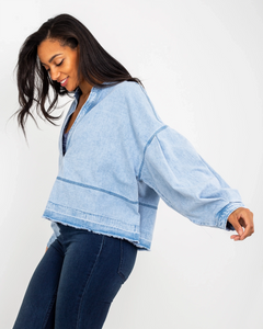 The Free People Womens Jude Denim Pullover Shirt in Vintage Indigo