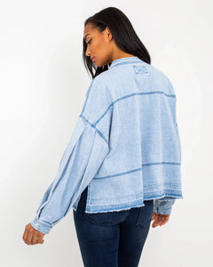 The Free People Womens Jude Denim Pullover Shirt in Vintage Indigo