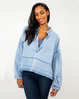 The Free People Womens Jude Denim Pullover Shirt in Vintage Indigo