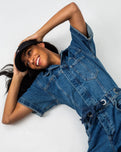The Free People Womens Edison Jumpsuit in Cape Blue