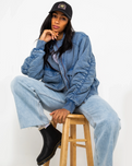 The Free People Womens Flying High Bomber Jacket in Denim Grey