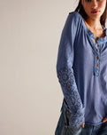 Our Song Henley Cuff Top in Denim Grey