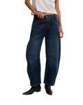 Good Luck Mid-Rise Barrel Jeans in Deep End