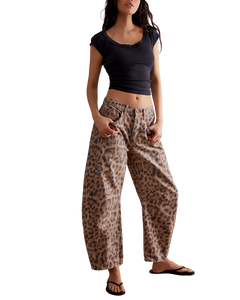 Good Luck Printed Barrel Jeans in Brown Sugar Combo
