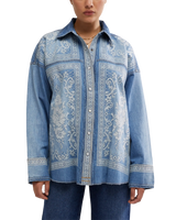 Lace Embroidered Denim Shirt in Medium Rancher Wash