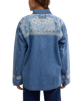 Lace Embroidered Denim Shirt in Medium Rancher Wash