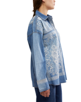Lace Embroidered Denim Shirt in Medium Rancher Wash