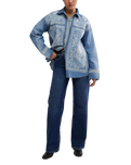 Lace Embroidered Denim Shirt in Medium Rancher Wash