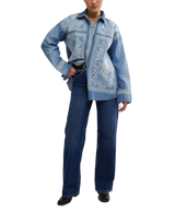 Lace Embroidered Denim Shirt in Medium Rancher Wash