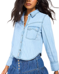 Shrunken Denim Indigo Shirt in Light Wash Faded