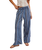 The Free People Womens Days End Linen Stripe Trousers in Indigo Combo