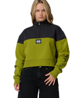 The Santa Cruz Womens Split Sun 1/4 Sweatshirt in Black Wash & Pesto