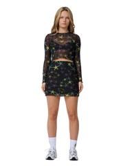 Strip Digi Mesh Mini Skirt in Starfish Repeat