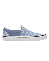 The Vans Womens Classic Slip On Shoes in Checkerboard Light Blue