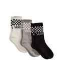 The Vans Boys Boys Classic Check Crew Socks (3 Pack) in Black & White