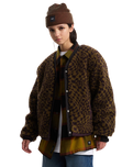 Suffolk Cheetah Check Pile Jacket in Dark Port