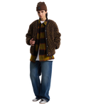 Suffolk Cheetah Check Pile Jacket in Dark Port
