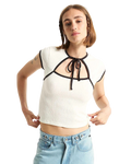 Kari Tie Neck Top in Classic White & Black
