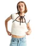 Kari Tie Neck Top in Classic White & Black
