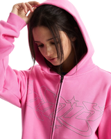 Y2K Star Zip Hoodie in Pink Fizz