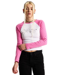 Y2K Star Raglan Long Sleeve T-Shirt in Pink Fizz