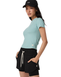 The Vuori Womens Pose Fitted T-Shirt in Sea Spray