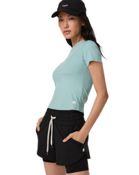 The Vuori Womens Pose Fitted T-Shirt in Sea Spray