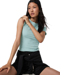 The Vuori Womens Pose Fitted T-Shirt in Sea Spray