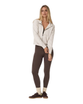 The Vuori Womens Halo Modern Full Zip Hoodie in Ecru Heather