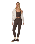 The Vuori Womens Halo Modern Full Zip Hoodie in Ecru Heather