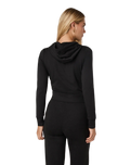 The Vuori Womens Halo Mini Full Zip Hoodie in Black Heather