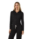 The Vuori Womens Halo Mini Full Zip Hoodie in Black Heather