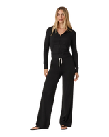 The Vuori Womens Halo Mini Full Zip Hoodie in Black Heather
