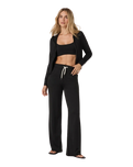 The Vuori Womens Halo Mini Full Zip Hoodie in Black Heather