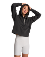 The Vuori Womens Restore Half Zip Hoodie in Washed Black