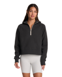 The Vuori Womens Restore Half Zip Hoodie in Washed Black