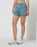 The Vuori Womens Halo Performance Short 2.0 in Smoke Blue Heather