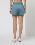 The Vuori Womens Halo Performance Short 2.0 in Smoke Blue Heather