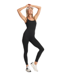 The Vuori Womens Halo Essential Jumpsuit in Black Heather